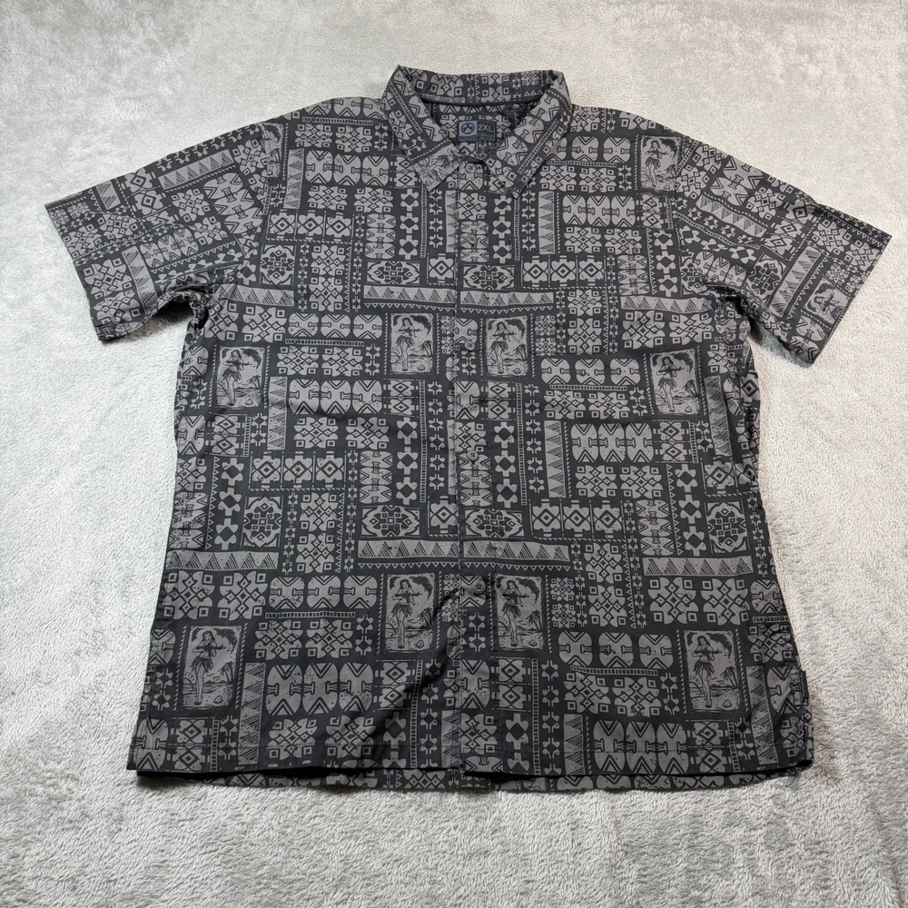 Magpul Button Up Shirt Mens 2XL Gray AOP Aloha Hula Girl Tribal Print S17 MAG767